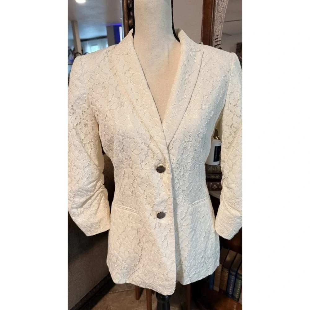 Calvin Klein Lace Blazer Womens 6 Ivory Floral Cottagecore Career‎ Wedding
